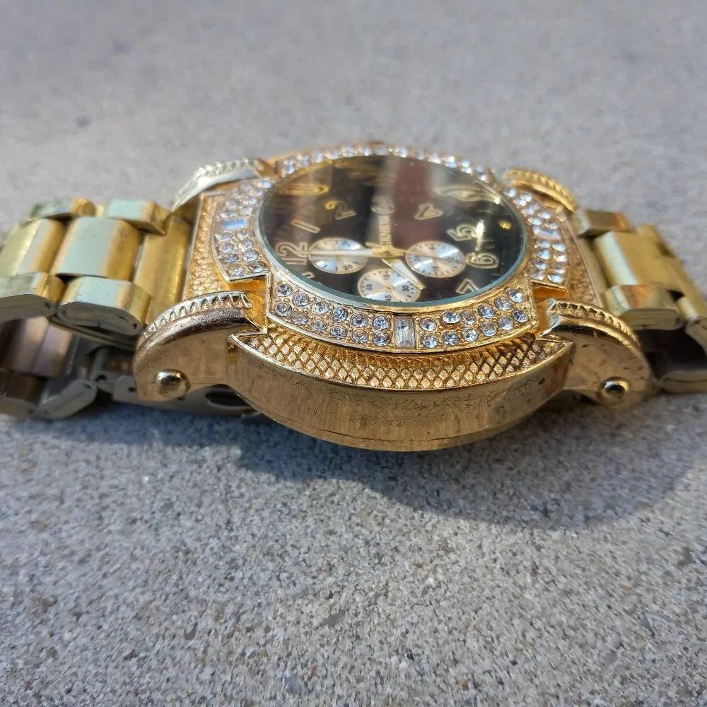 Mens GENEVA Oversized Wrist Watch Gold Rapper Bling Bling